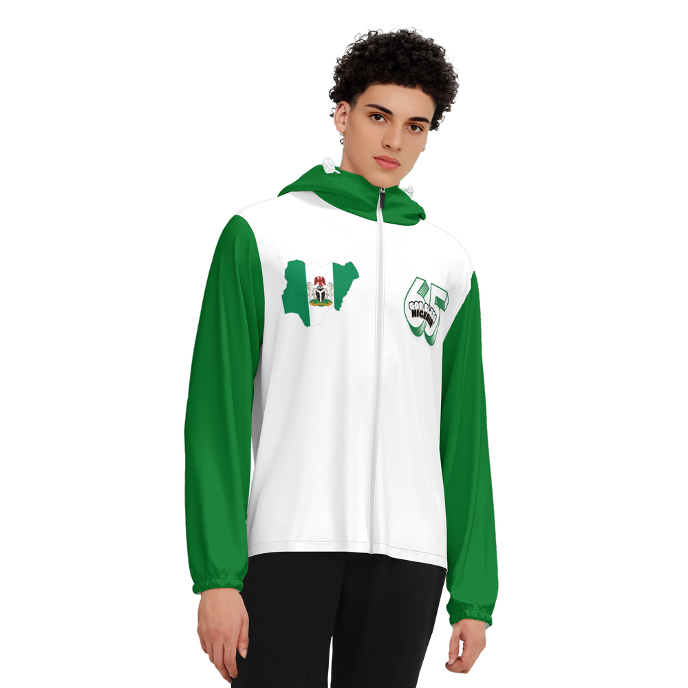 Unisex Full-Zip Hooded Windbreaker Jacket - Nigeria Independencece
