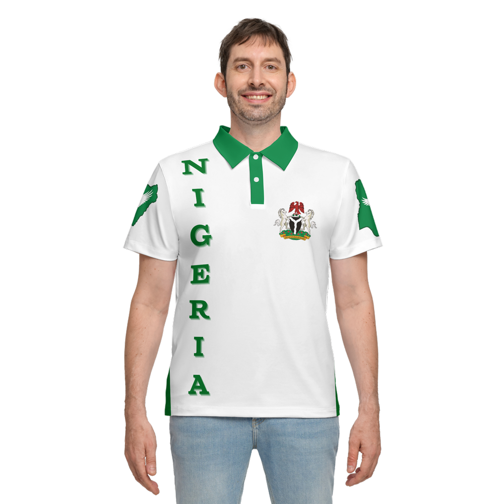 Men's Classic Polo Shirt white nigeria_65 all white-green stripe
