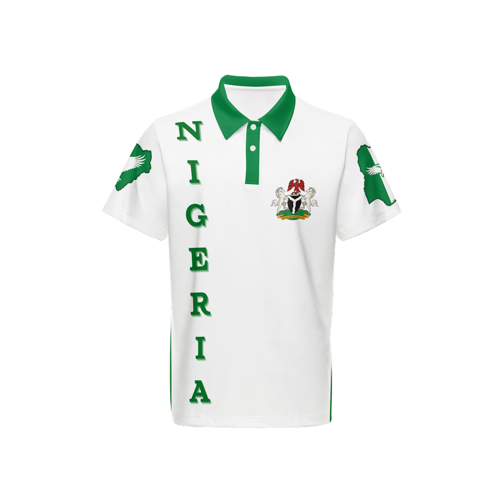Men's Classic Polo Shirt white nigeria_65 all white-green stripe
