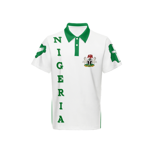 Men's Classic Polo Shirt white nigeria_65 all white-green stripe