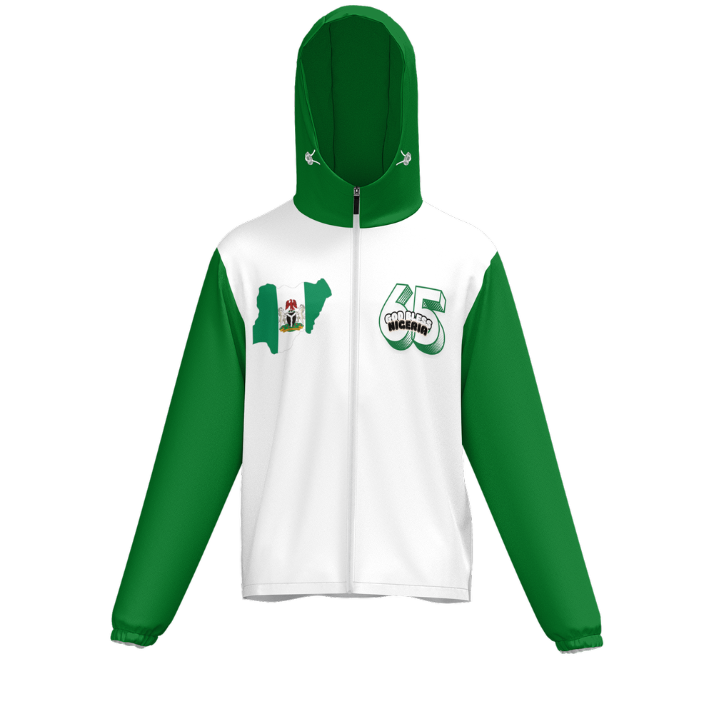 Unisex Full-Zip Hooded Windbreaker Jacket - Nigeria Independencece