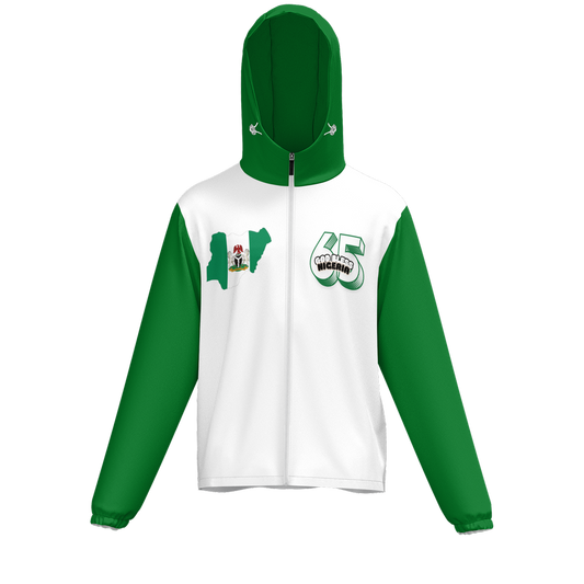 Unisex Full-Zip Hooded Windbreaker Jacket - Nigeria Independencece