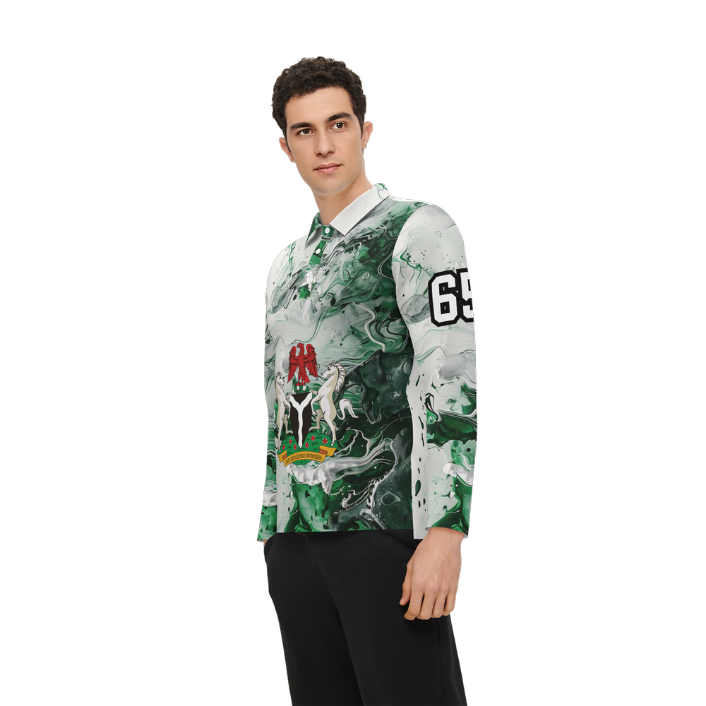 Men's Classic Long-Sleeve Nigeria Independence Polo Shirt-