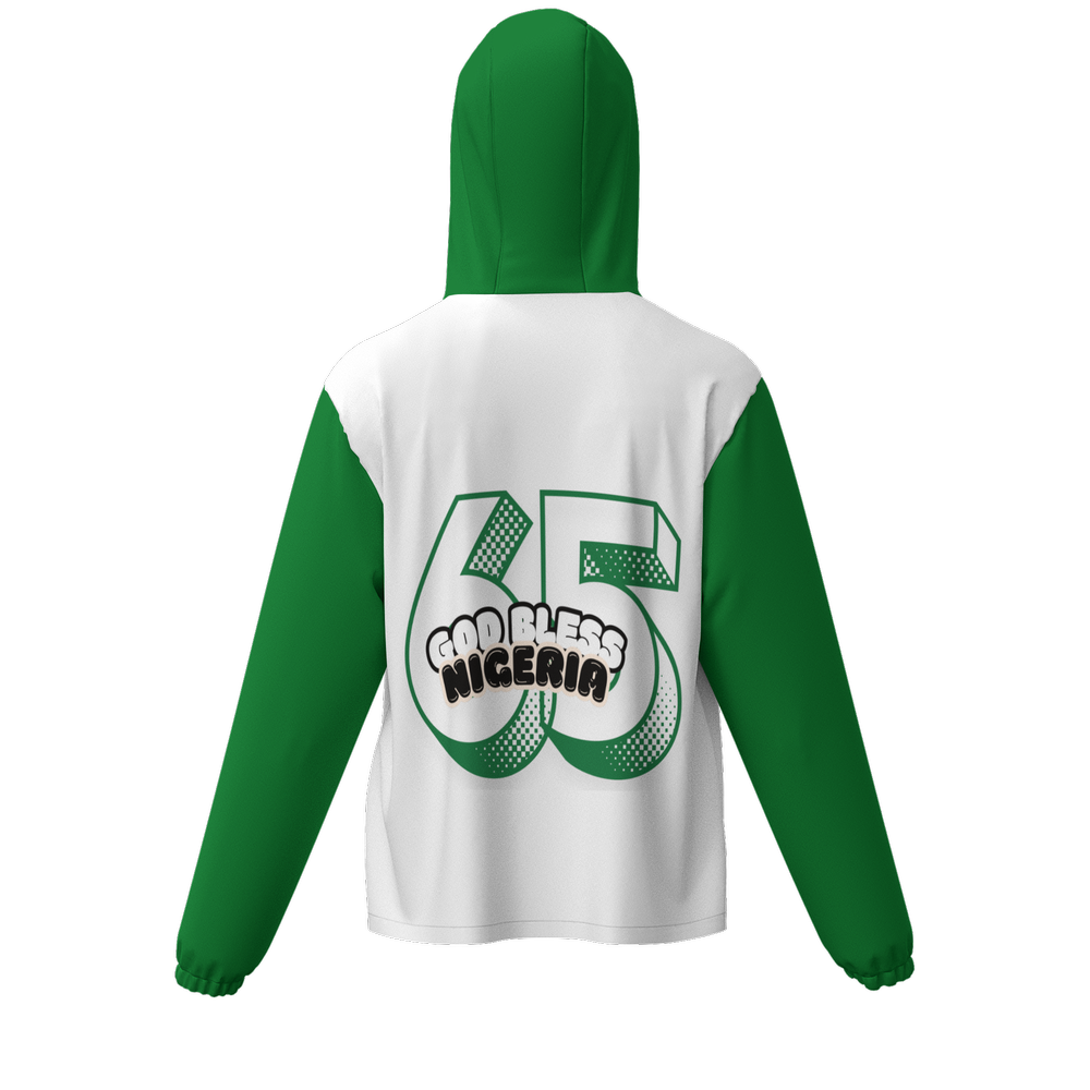 Unisex Full-Zip Hooded Windbreaker Jacket - Nigeria Independencece